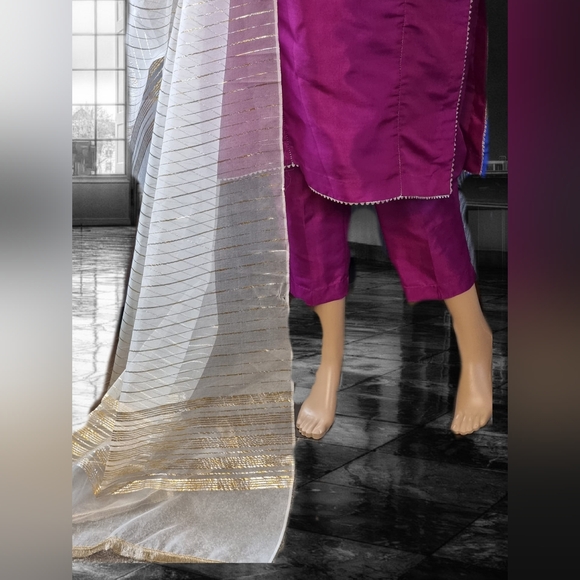 Pakistani Indian salwar kameez/ 3 peice salwar kameez suit/ China Raw Silk shirt - Picture 4 of 8